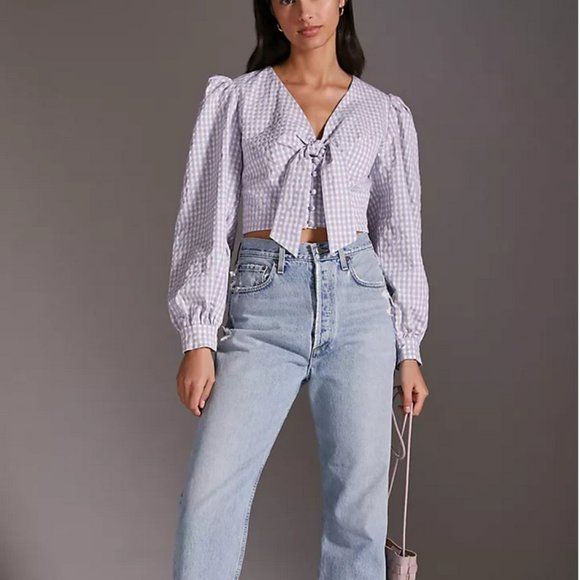 Gingham Puff Sleeve Crop Top - Picture 4 of 4